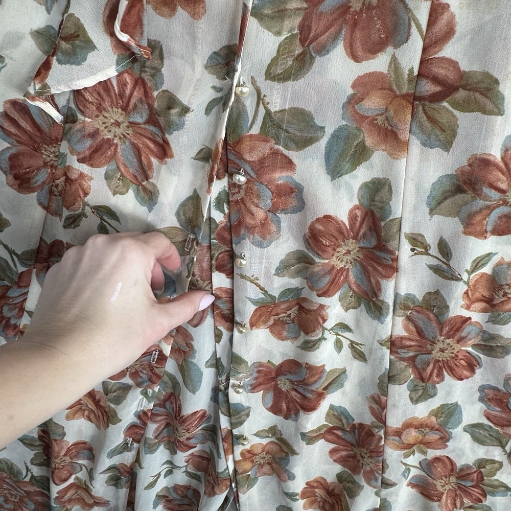 Paris Blues VTG 90s Floral Maxi Dress Sz 11 Cream Button Front Sheer Prairie - Picture 9 of 16
